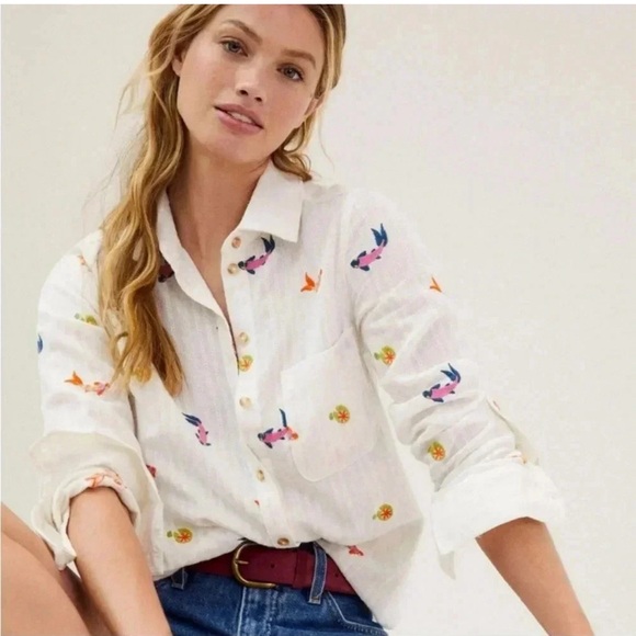 Anthropologie White Shirt with Colorful Embroidery - Picture 4 of 4